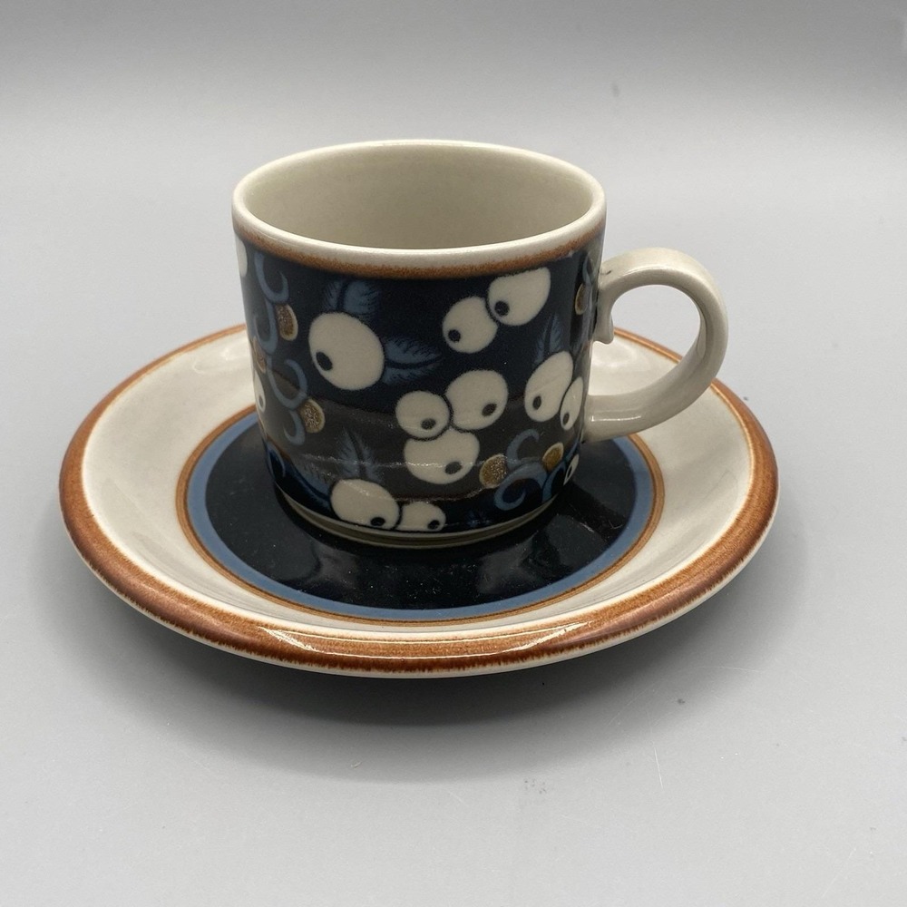 Arabia Taika Mustikka Cup & Saucer Set Blueberries Snowberries Finland 1970s